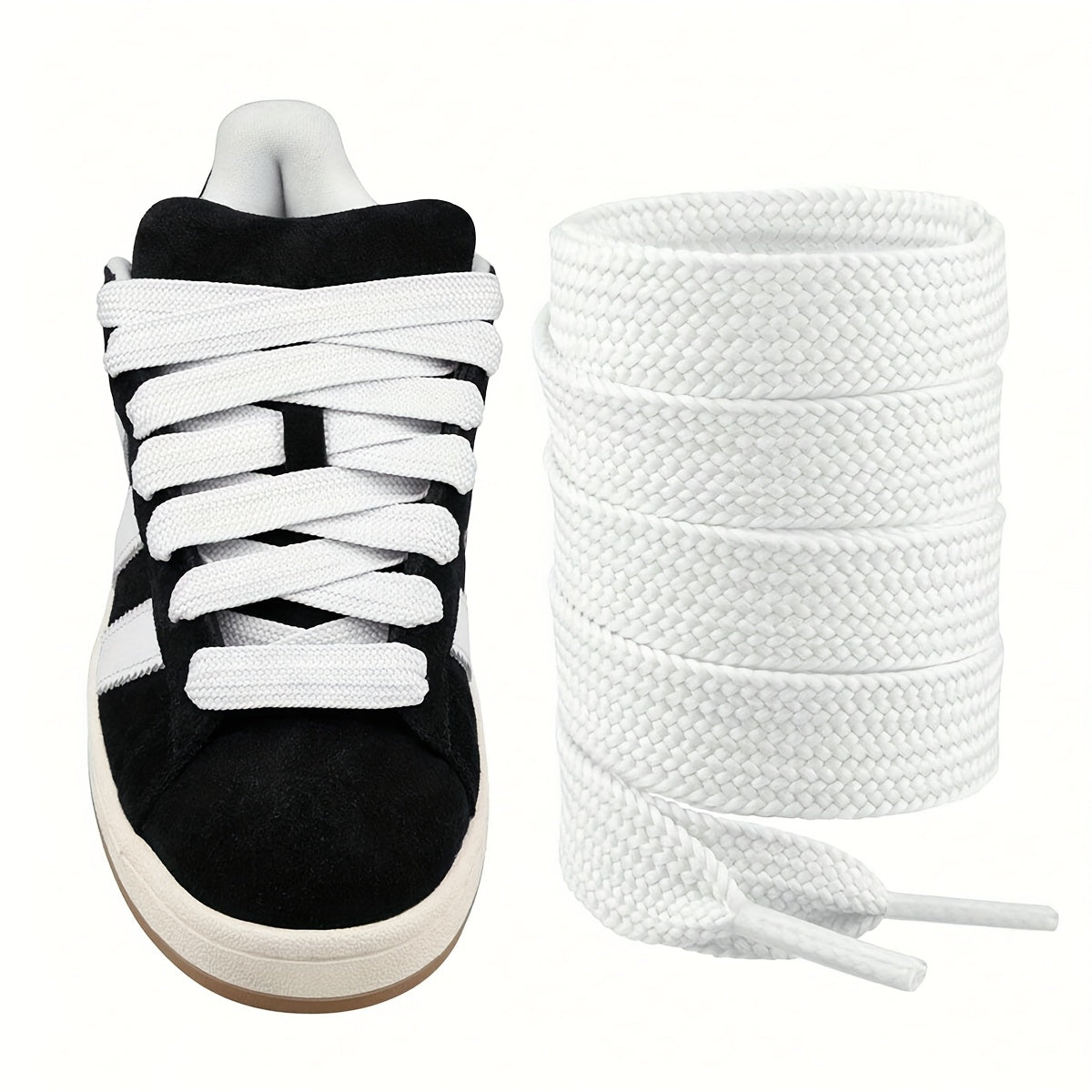 Unisex Casual Knitted Style Shoe Laces 2 Pairs, Black White Pink Grey