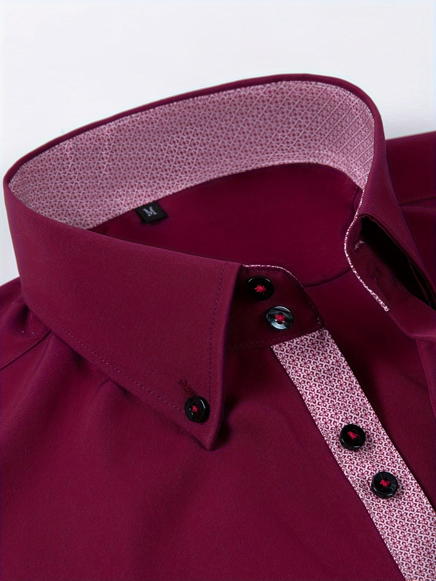 Men's Light Blue Long Sleeve Double Breasted Shirt with Floral Cuffs Polyester Blend