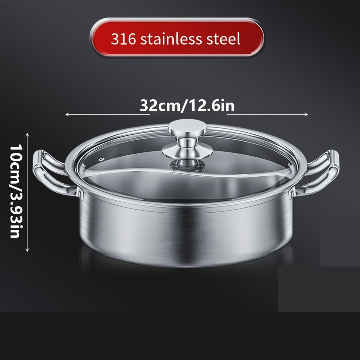 Stainless Steel Hot Pot with Dual Flavors Non-Tainting Soup Separator for Gas and Induction Stovetops