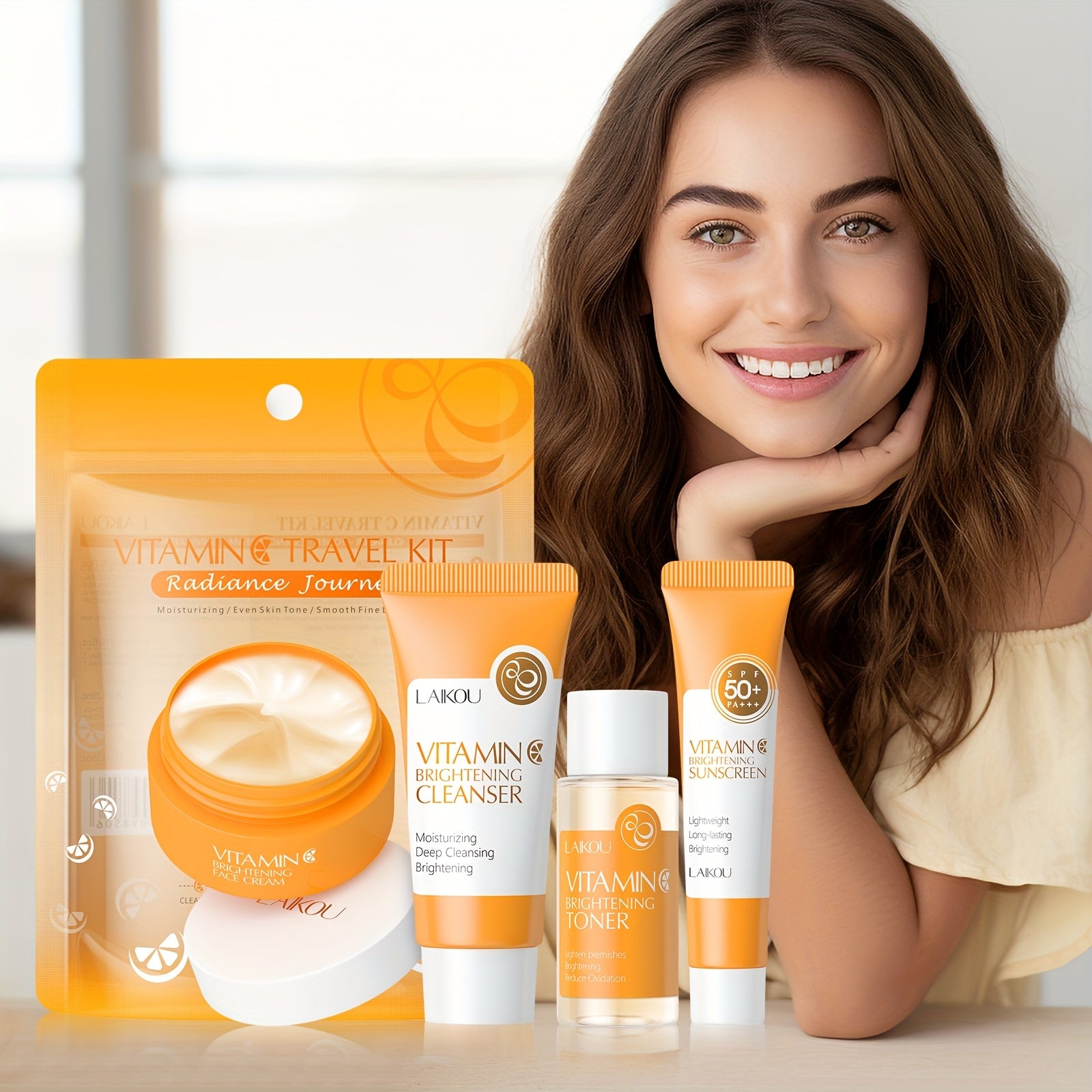 Vitamin C Skincare Set for All Skin Types Includes Cleanser Toner Moisturizer Sunscreen