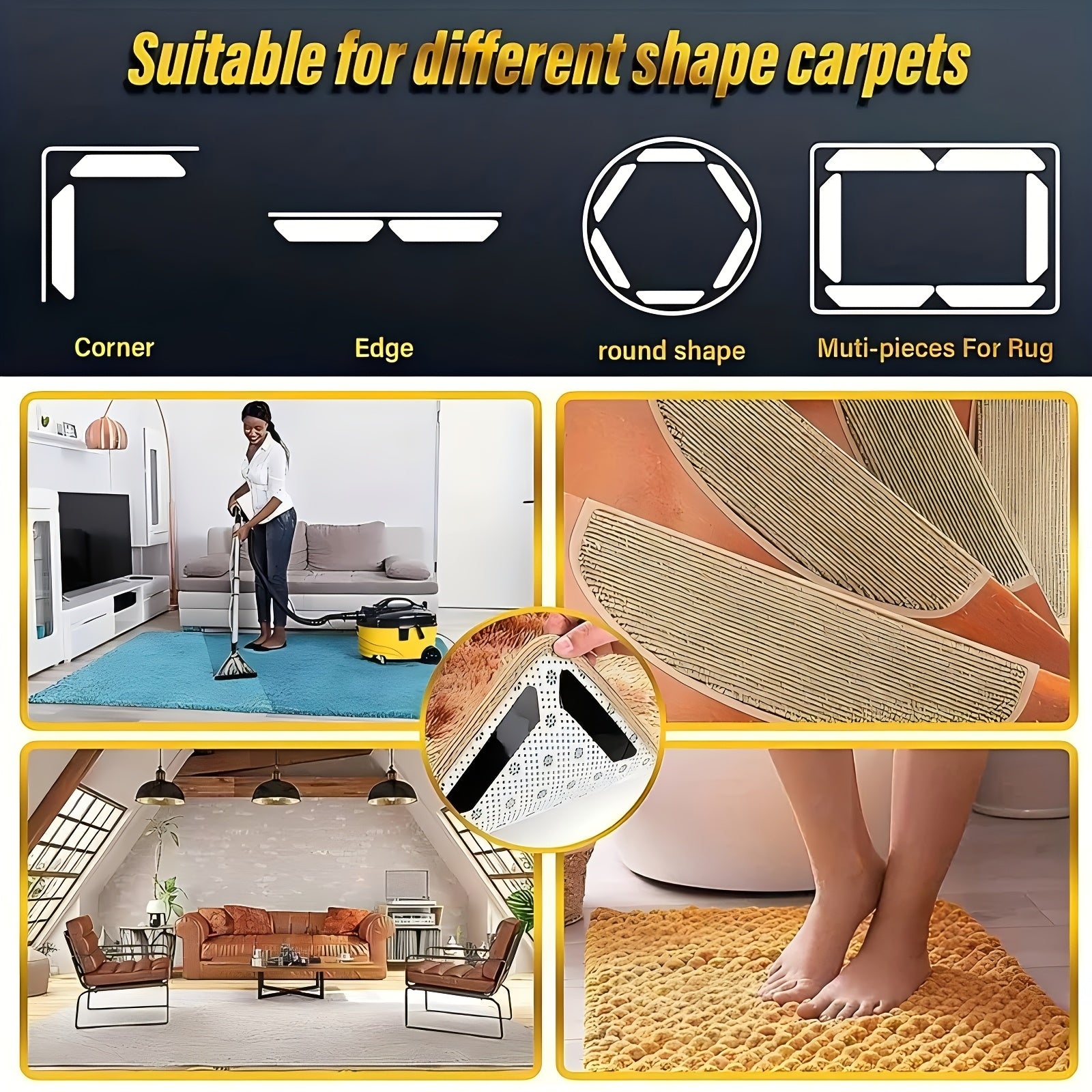 O'z-o'zidan yopishadigan gilam ushlagich lentasi - joy gilamlarini joyida ushlab turish uchun - oshxona va hammom pollari uchun mukammal, sirpanmaydigan va qayta ishlatiladigan tirnoq padlari