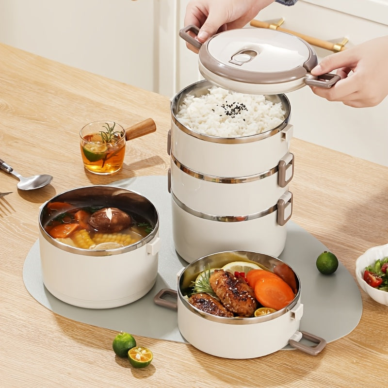 Fiambrera de acero inoxidable con tapa y asa, recipiente a prueba de fugas de múltiples capas