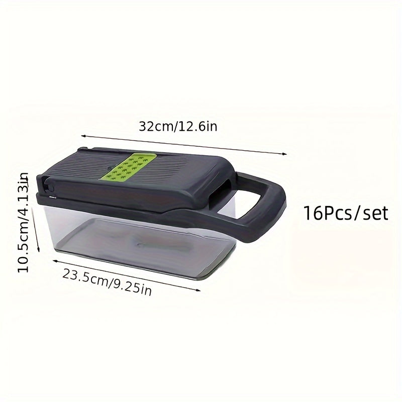 16-Piece Vegetable and Fruit Chopper Set, Manual Food Cutter, Onion Slicer