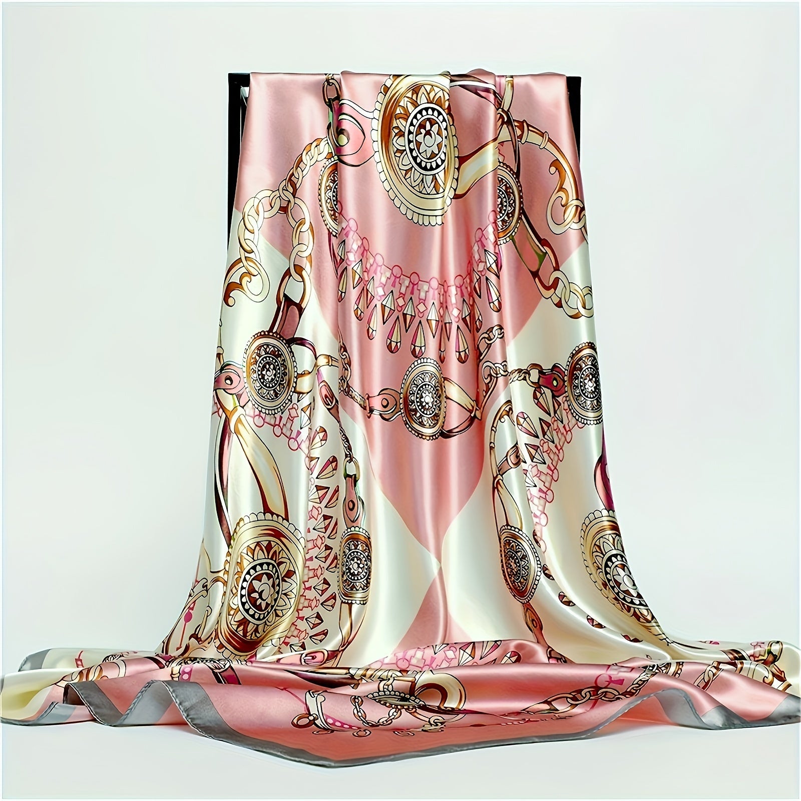 Square Satin Scarf with 4-Color Print 89.99cm Casual Summer Head Wrap