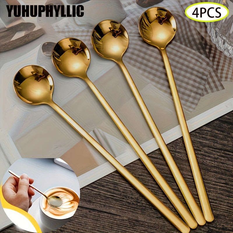 Set of Four 17.4cm Stainless Steel Espresso Spoons for Coffee Tea Stirring