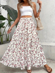 Women’s Plus Size Floral Print Elastic Waist Skirt for Spring and Summer