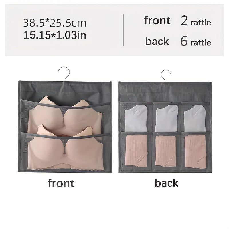 Dual-Sided Hanging Organizer for Underwear Socks Non Woven Foldable Grey Pink Ivory