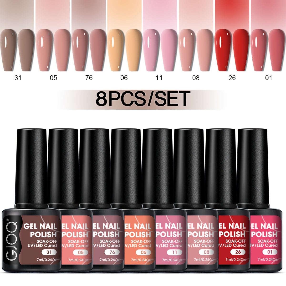 8-Piece Gel Nail Polish Set Long-Lasting UV LED Hypoallergenic Neutral Glitter