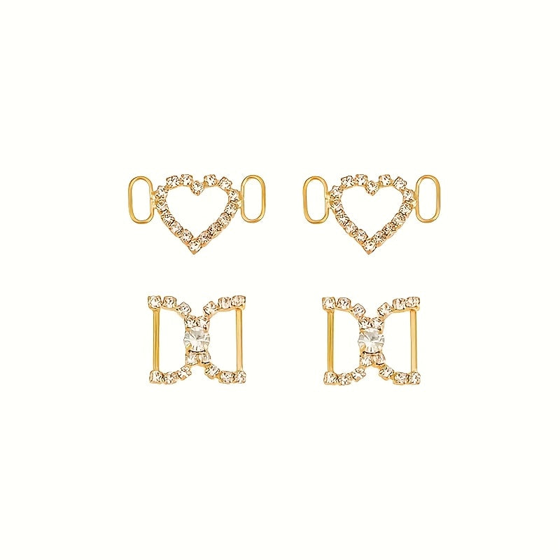 Unisex Metal Heart-Shaped Shoe Buckle Charms Rhinestone Accessories