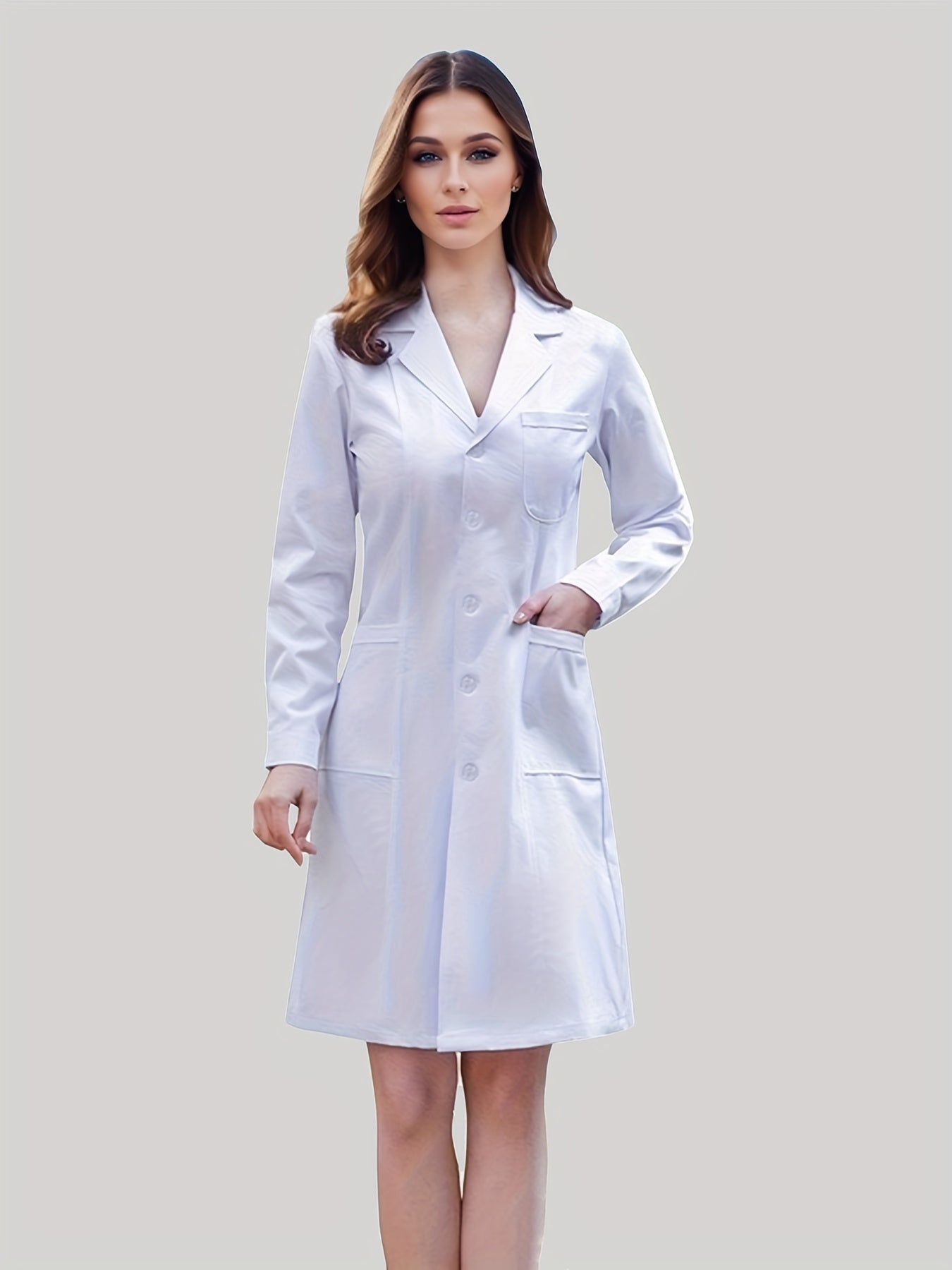 Women's Slim Fit White Lab Coat for Doctors and Nurses Polyester Long Sleeve Pockets