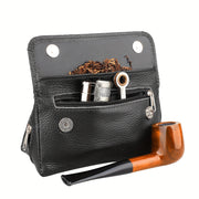 Leather Pipe Pouch Case with Zipper Organizer for 2 Tobacco Pipes