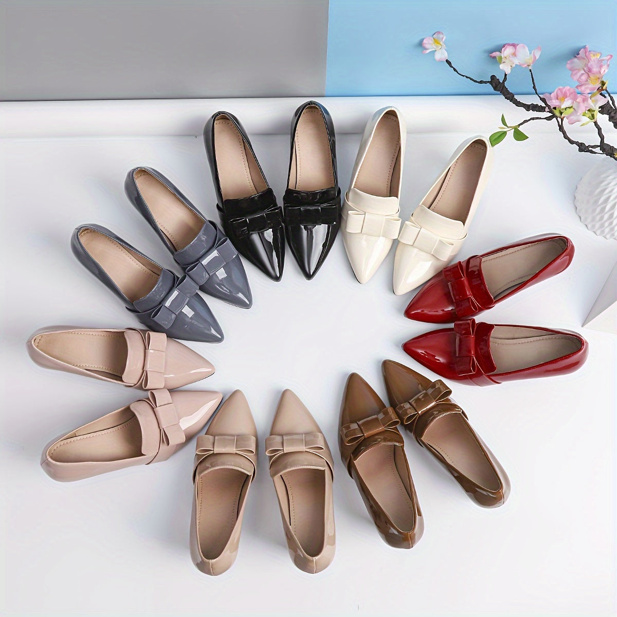 Women's Solid Color Pumps with Bowknot, Block Heel, Water-Resistant