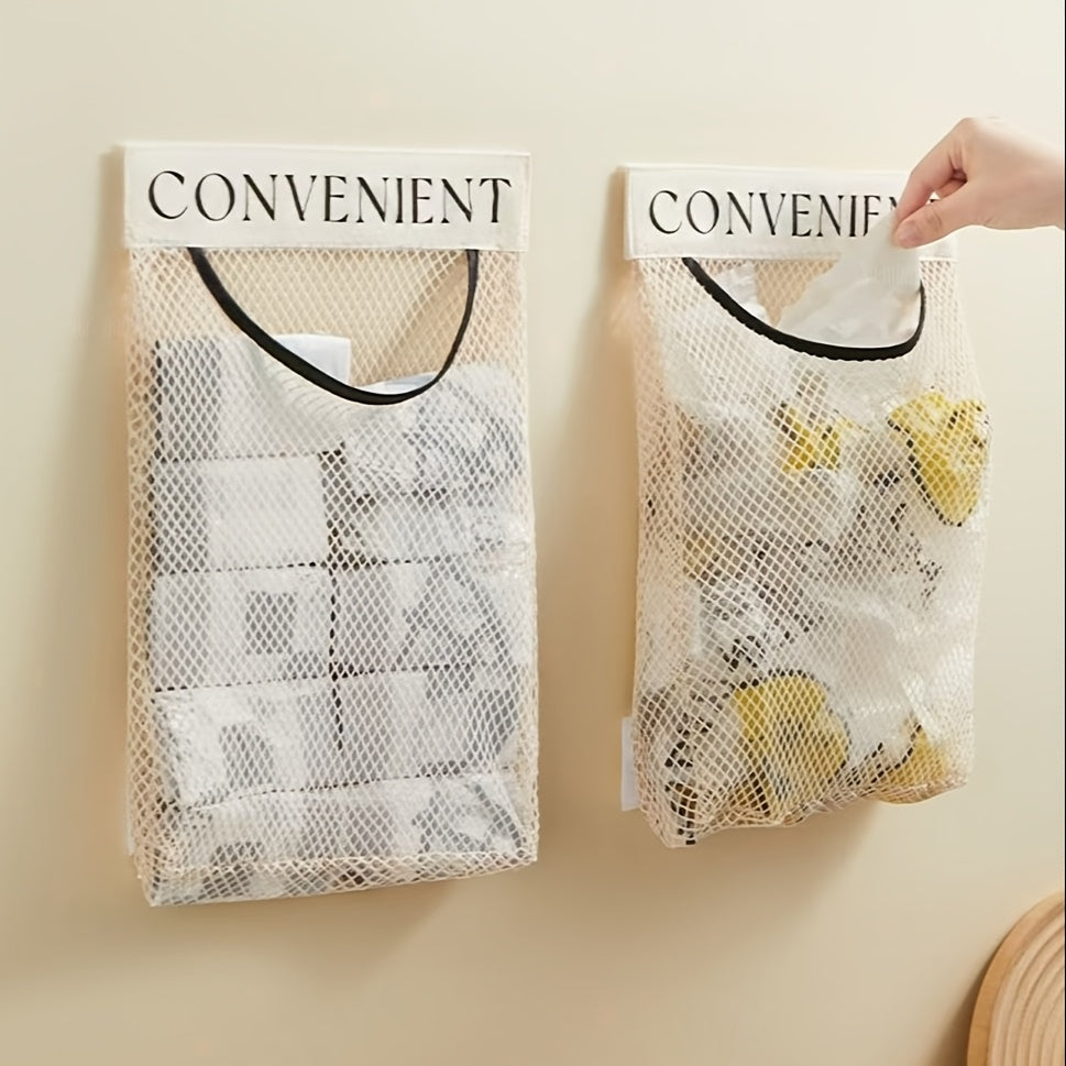 Plastic Bag Organizer Mountable Mesh Rack for Kitchen and Closet Storage