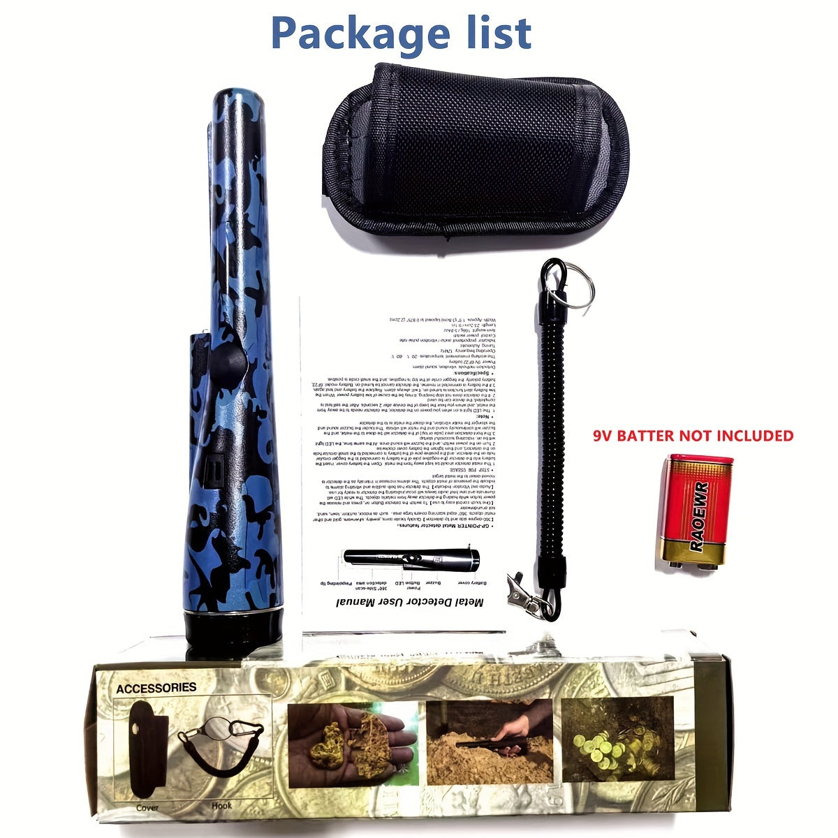 Ручной металлоискатель-детектор с 360° поиском, высокой чувствительностью для монет, украшений и сокровищ