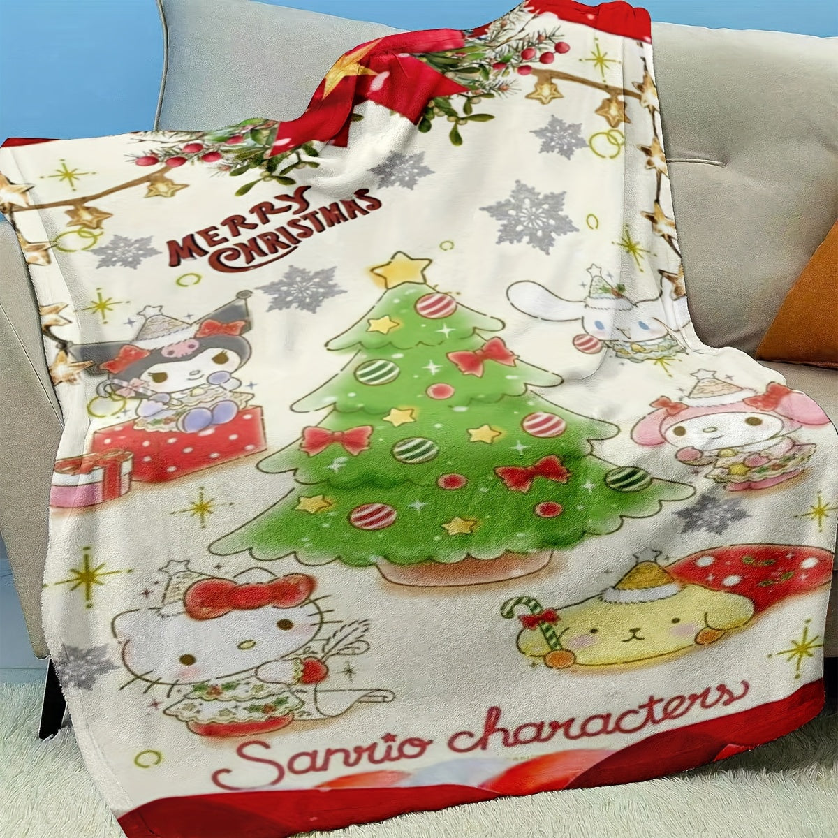 Personalized Christmas Hello Kitty Blanket Soft Fleece Gift for Bed Sofa Car Home
