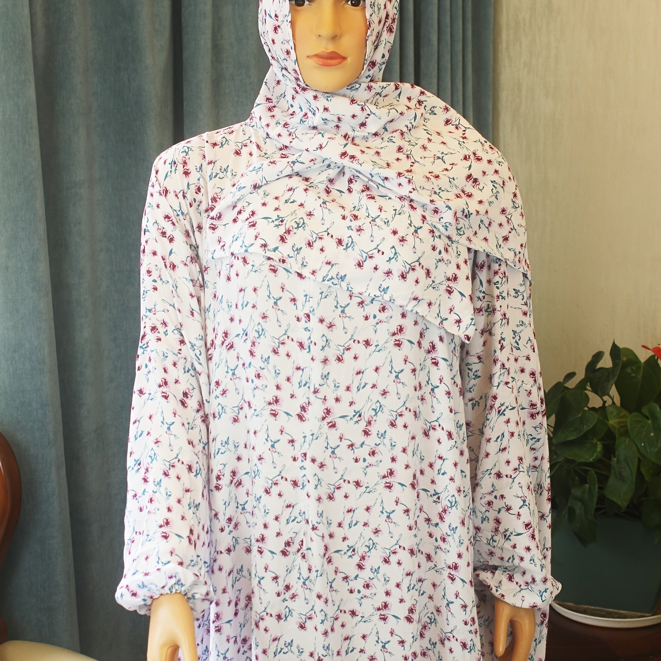 Plus Size Floral Abaya Kaftan Dress Long Sleeve Ramadan Outdoor Daywear