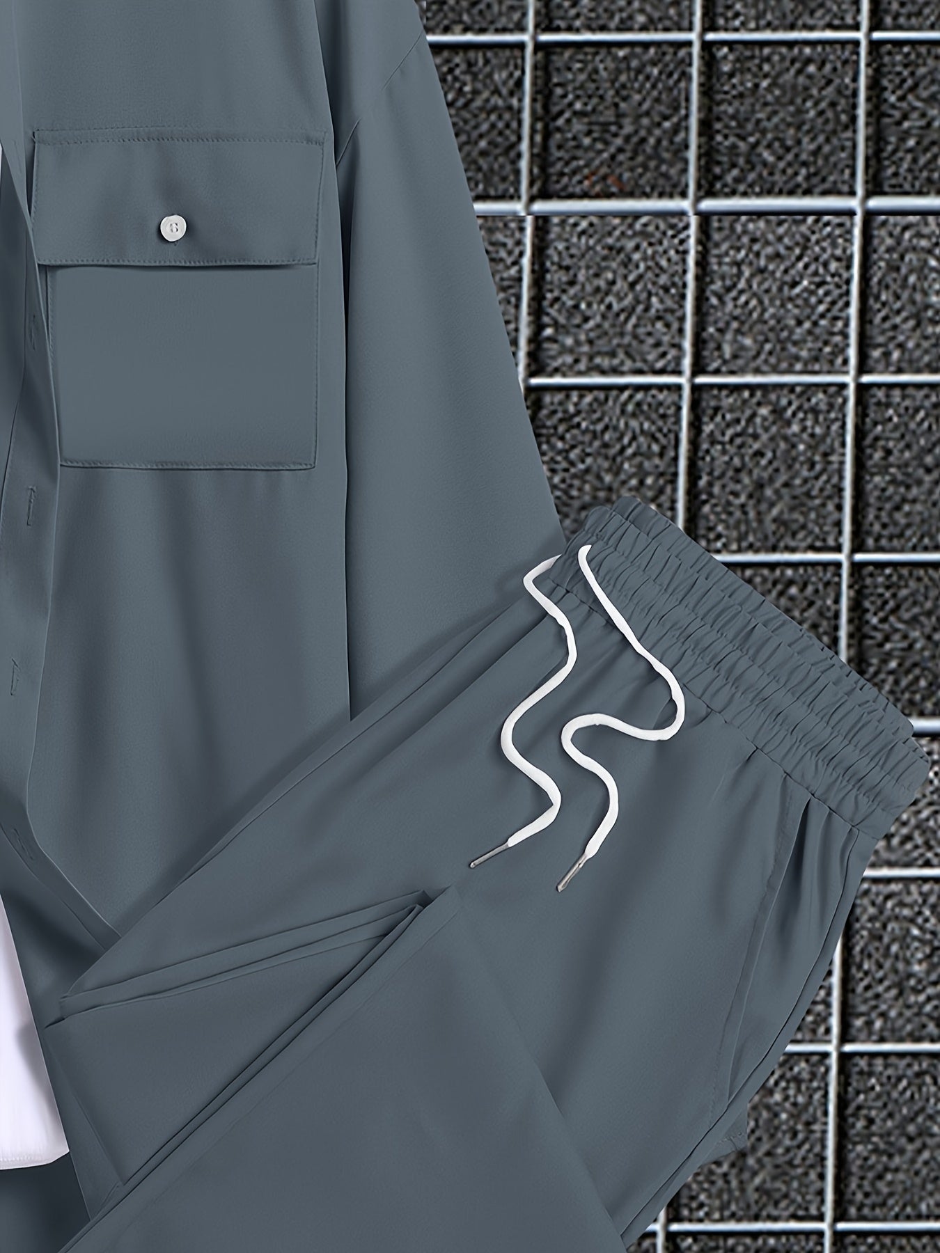 Men's Plus Size Solid Polyester Shirt and Pants Set for Fall Winter Casual