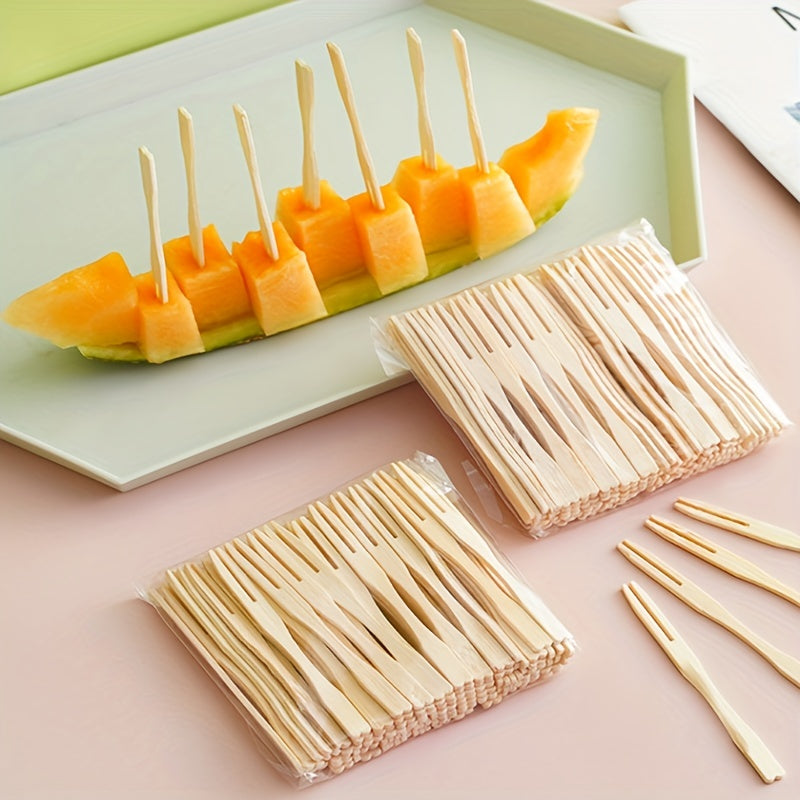 Bamboo Fruit Forks Set for Weddings Birthdays and Parties 100 Pieces