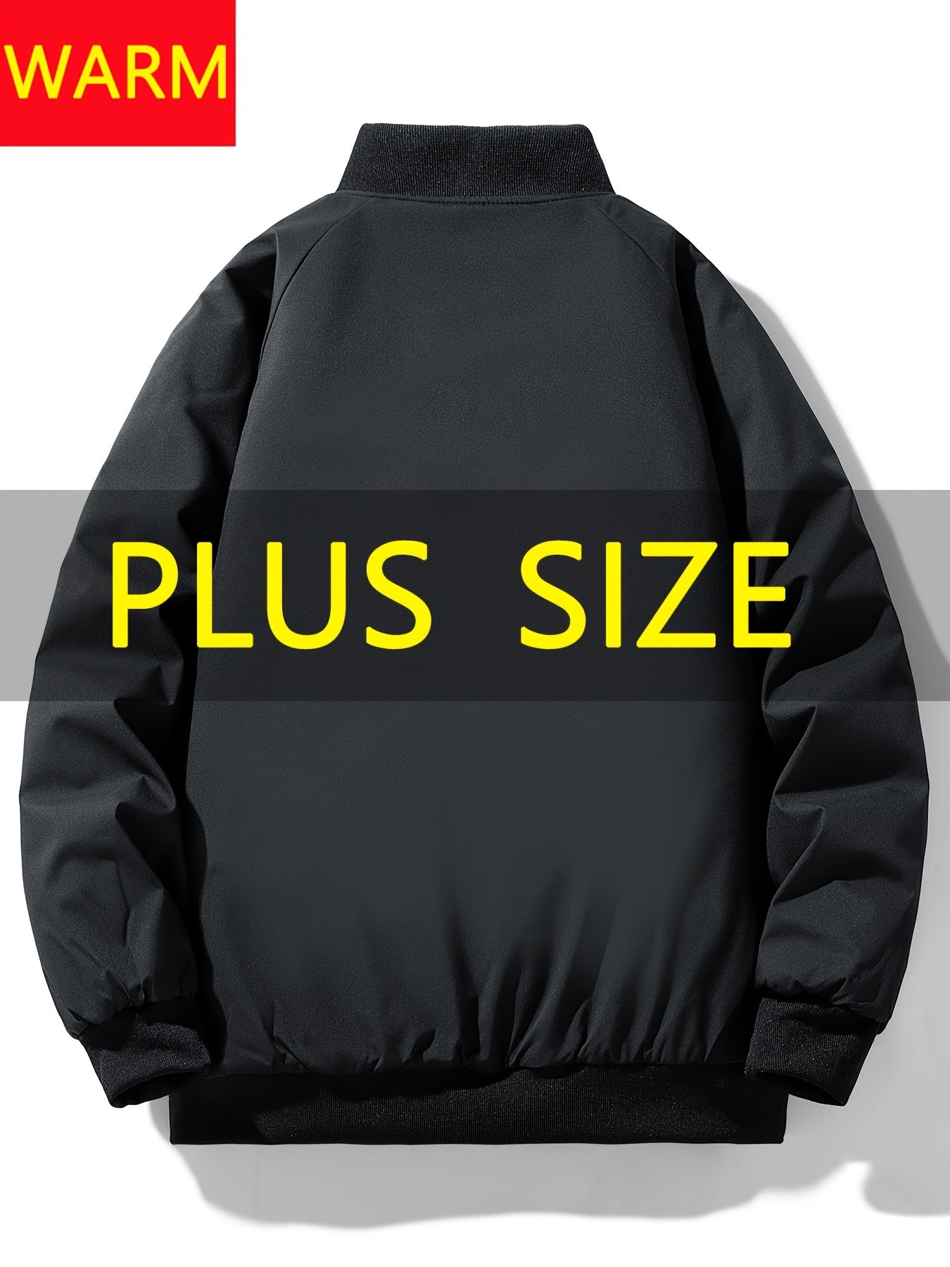 Men's Plus Size Casual Polyester Jacket with Baseball Collar and Zip Pockets