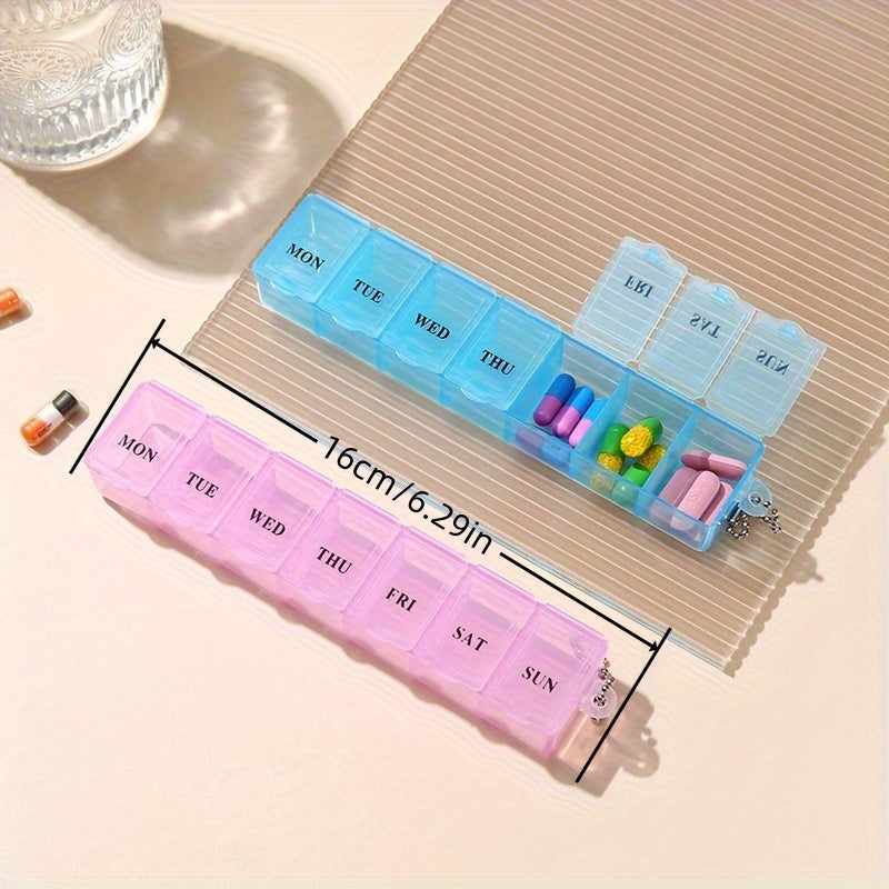 Compact 7-Day Pill Organizer Portable Travel Medicine Box with Keychain