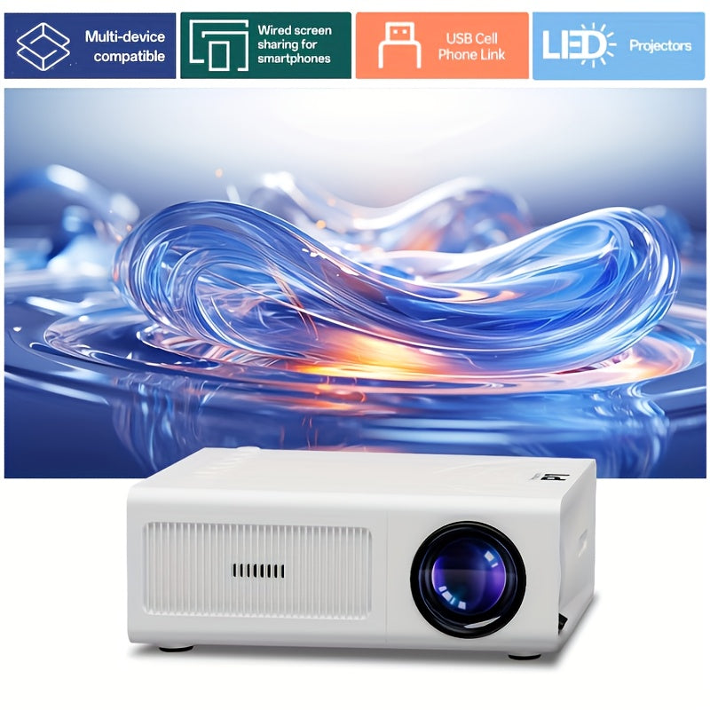 Portable Smart Projector for Home Theater Supports HD Videos Compatible with Smartphones and Gaming Consoles