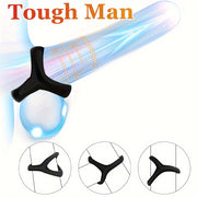 Men 3-in-1 Silicone Penis Ring Delay Ejaculation Enlarger Sex Toy