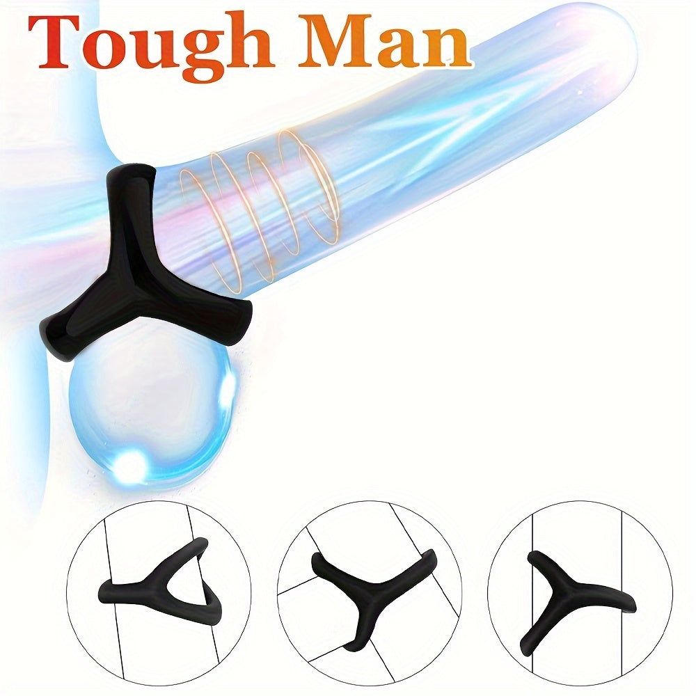 Men 3-in-1 Silicone Penis Ring Delay Ejaculation Enlarger Sex Toy