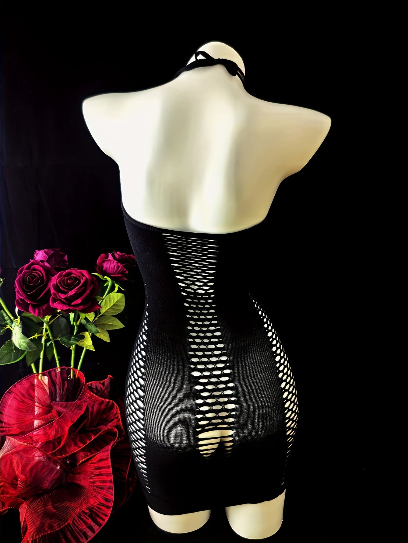 Plus Size Sheer Mesh Sleeveless Lingerie Dress Black White Cutout