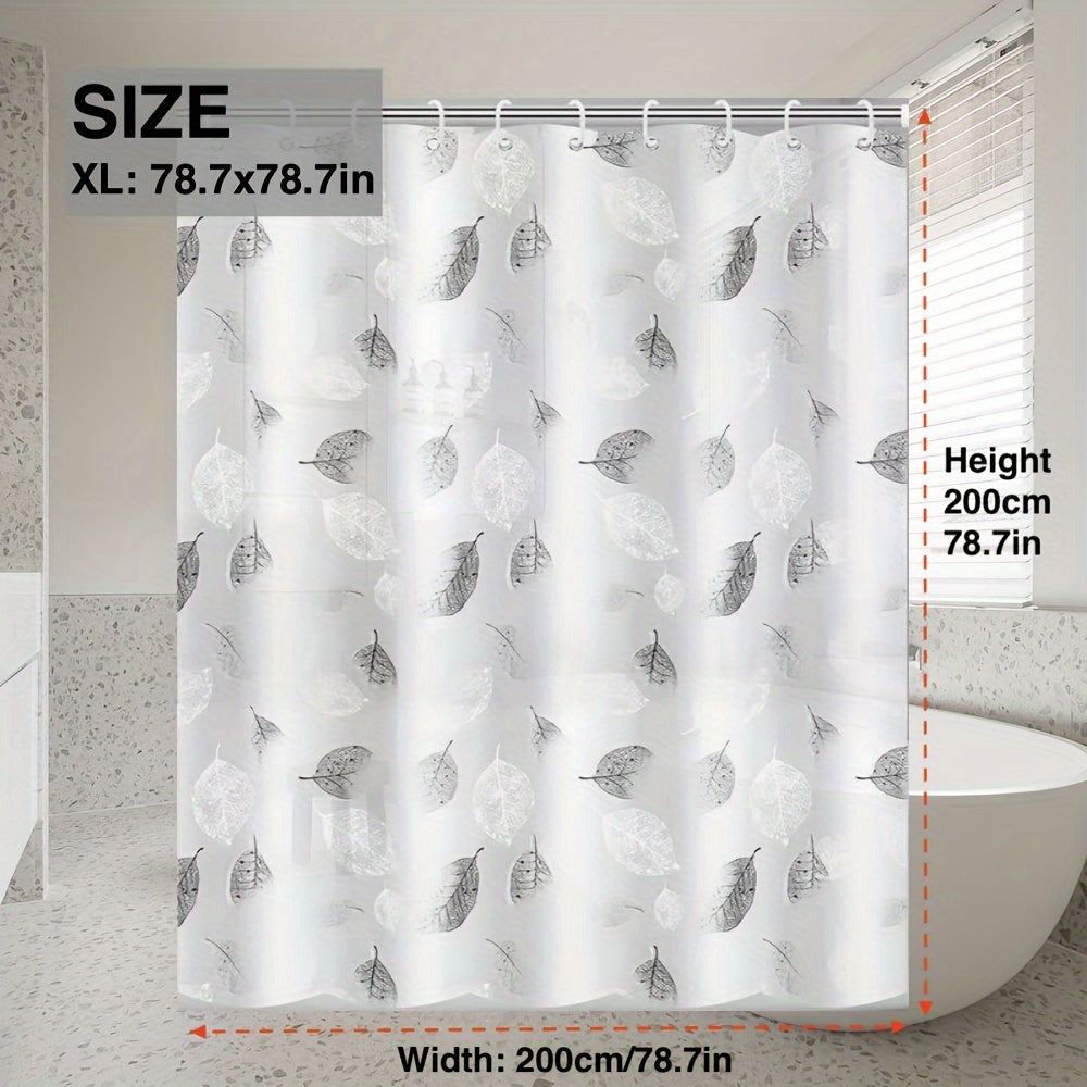 Leaf Pattern Shower Curtain Waterproof Durable Plastic Hooks Grommets Bathroom Decor