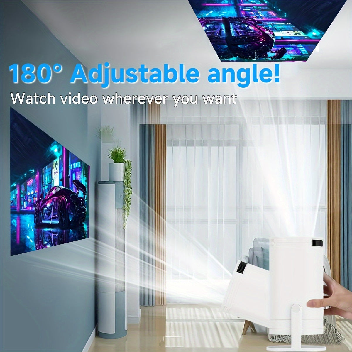 Portable 1080P Smart Projector with Android, 5G WiFi6, Auto Correction