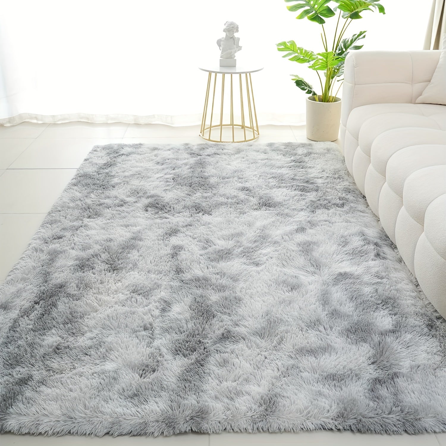 Light Gray Tie-Dye Plush Area Rug for Indoor Living Rooms and Bedrooms Multiple Sizes