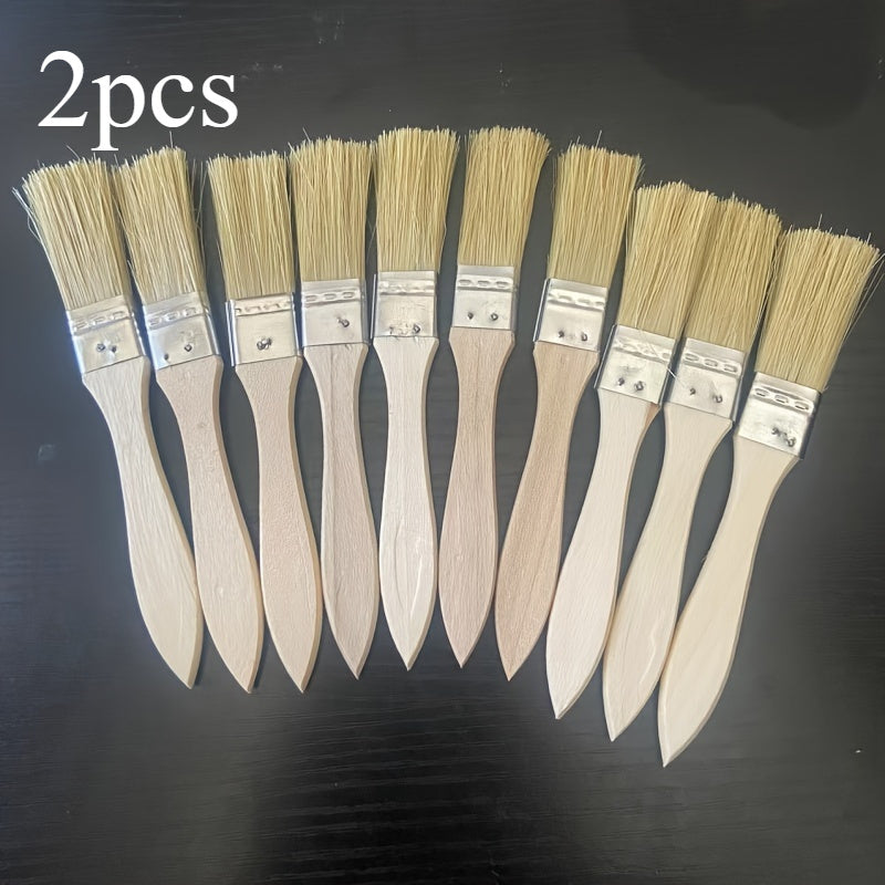 Set of 2/3 Flat Bristle Paint Brushes with Wooden Handles for Art and Handwork Indoor Outdoor