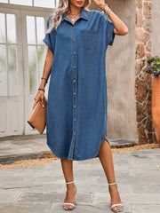 Vestido de mezclilla para mujer de talla grande, ajuste relajado, con botones y bolsillos en el pecho