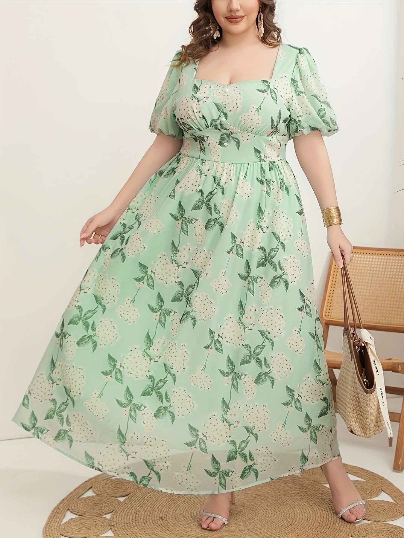 Ayollar uchun katta o'lchamli gullar bilan bosilgan tunik kiyim polyester, barcha mavsumlar uchun zamonaviy O'rta Sharq uslubi