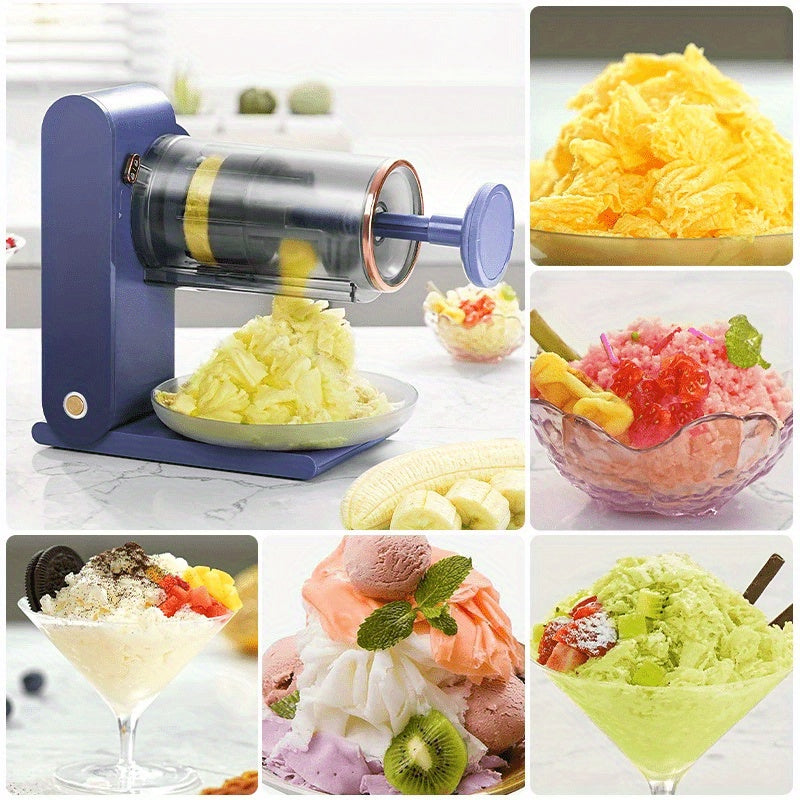 Enleber USB Rechargeable Shaved Ice Cone Machine with Stainless Steel Blades, 2 Reusable Ice Molds. Ideal for Home Kitchen & Camping. Durable and Modern.