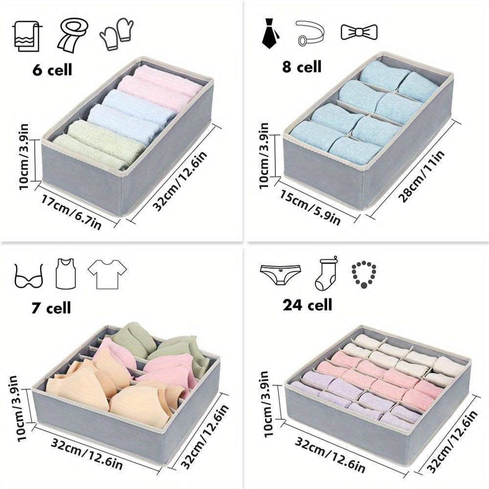 Fabric Sock Storage Box with 6/7/8/24 Grids Divided Organizer for Underwear and Socks