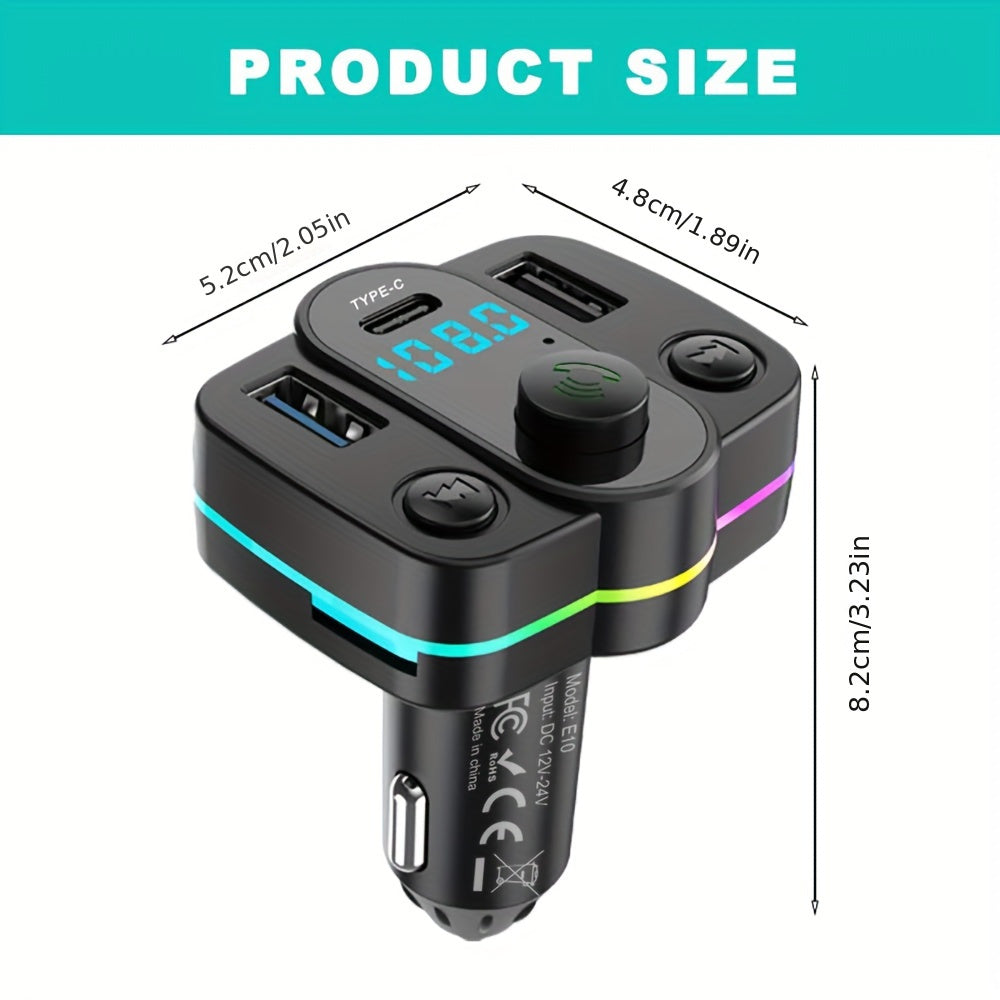 Wireless Car FM Transmitter MP3 Player Dual USB-C Charging Hands-Free Call