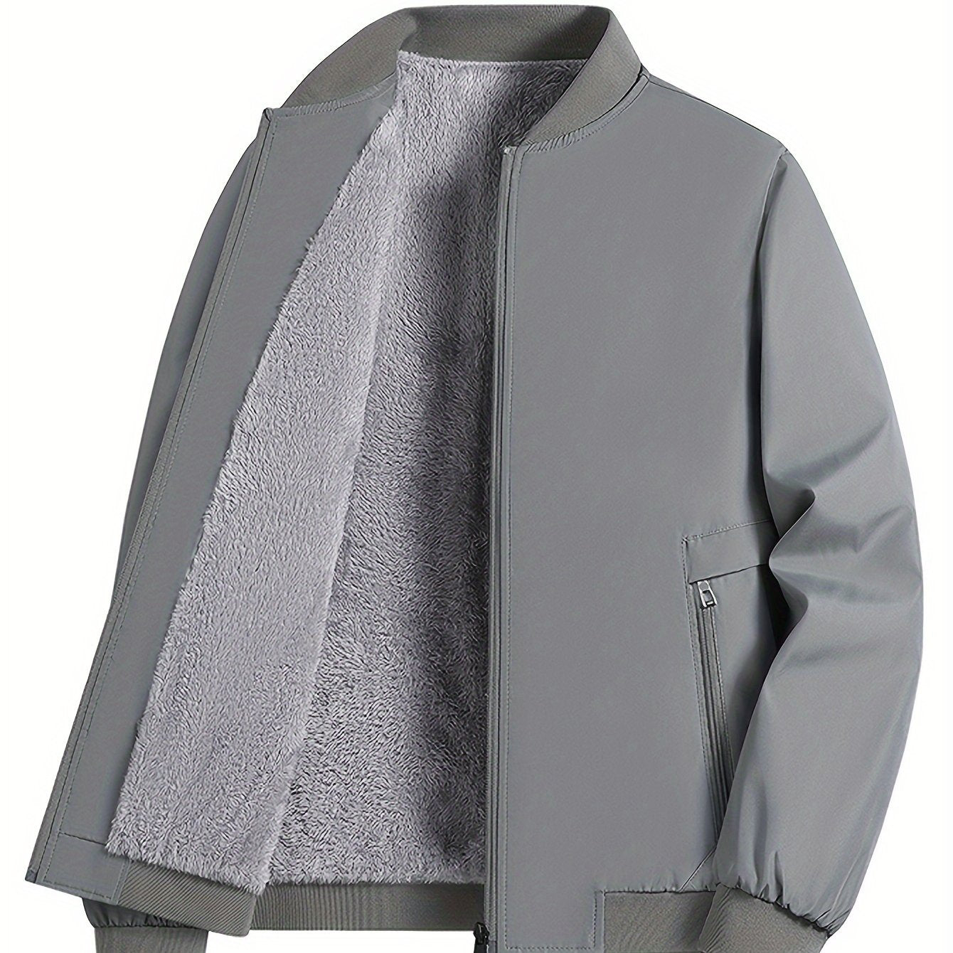 Men's Lightweight Fleece-Lined Bomber Jacket with Zipper Pockets and Baseball Collar