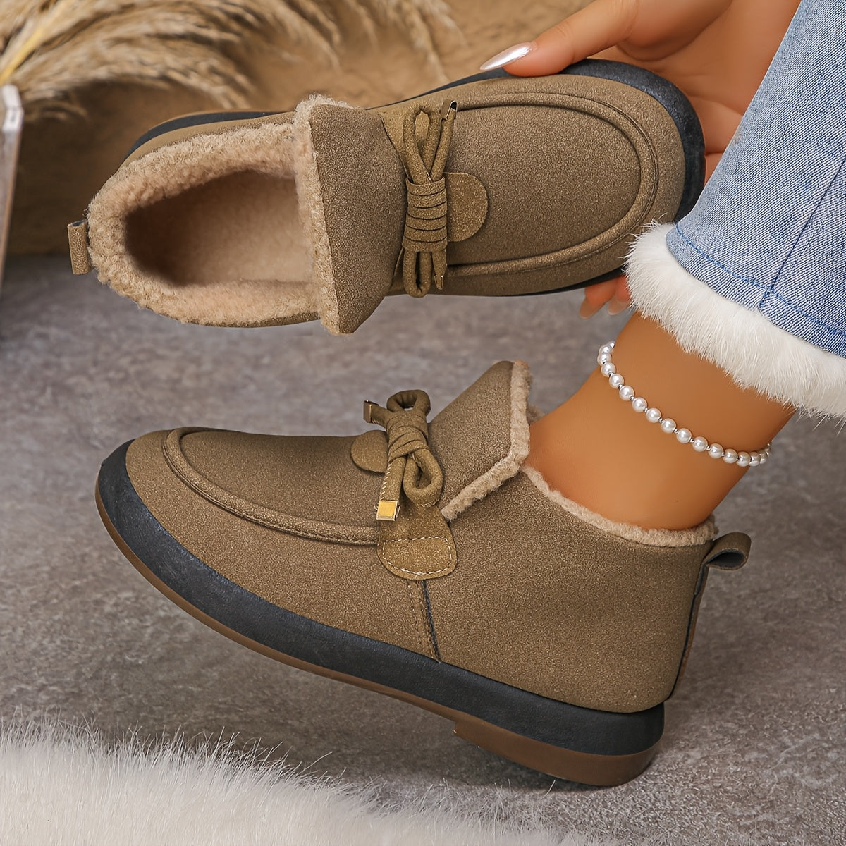 Women's Thermal Winter Boots Waterproof Slip-Resistant Brown Outdoor Hiking