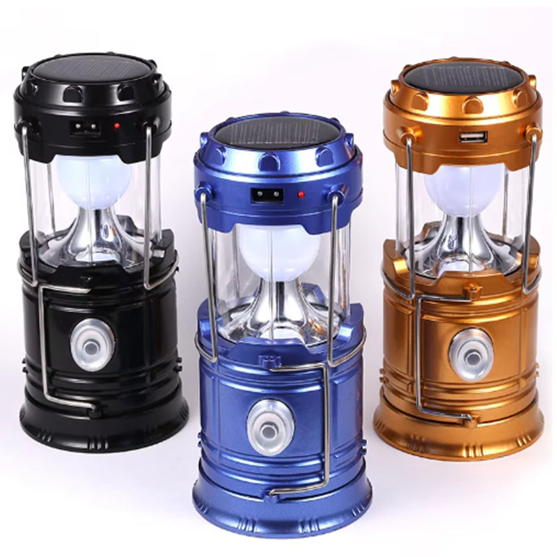 Portable Solar LED Camping Lantern with Retractable Hanging Handle