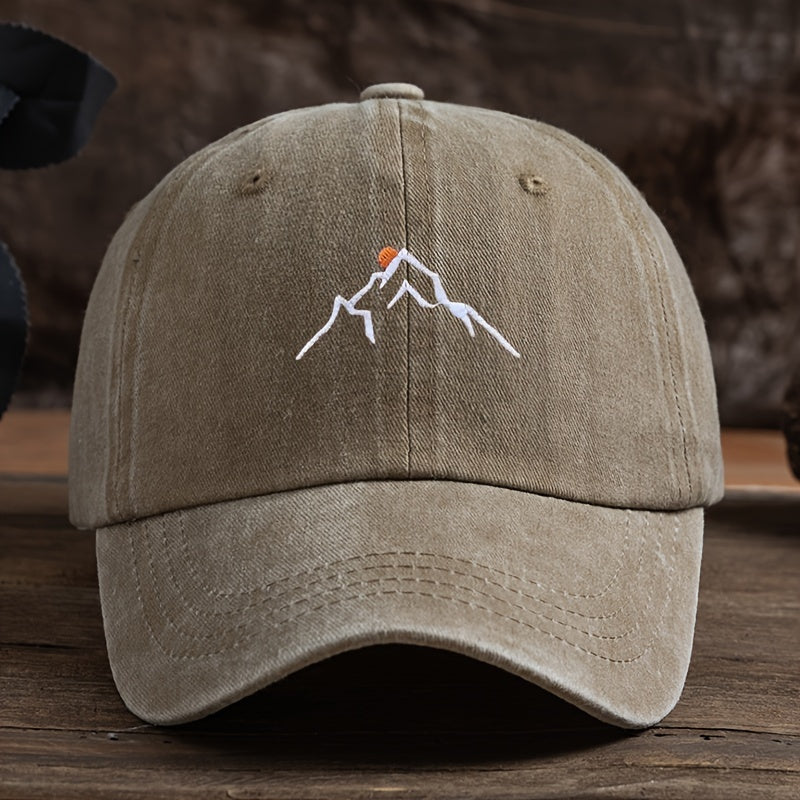 Embroidered Mountain Peak Baseball Cap Adjustable Curved Brim for Hiking and Fishing