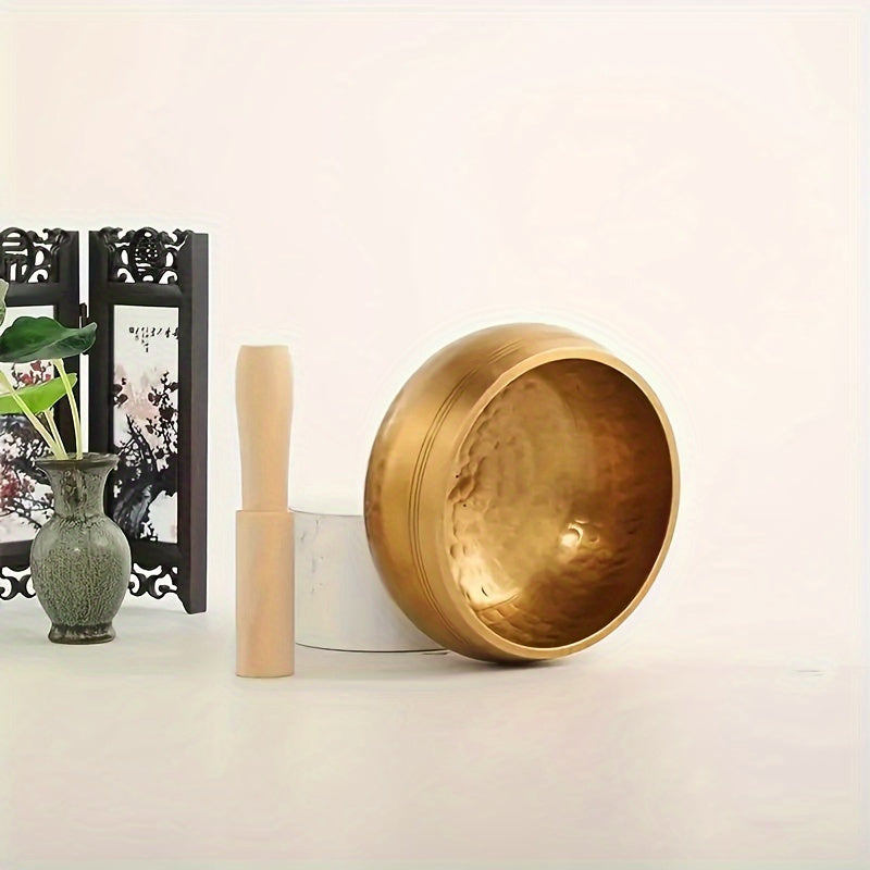 Cuenco de canto Vajra hecho a mano en Nepal con mazo de madera y alfombra para meditación, yoga y rituales, oro cobre