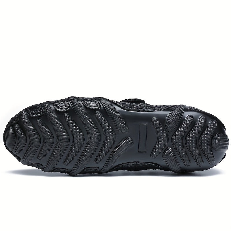 Men's Croc Effect Leather Loafer Shoes with Hook and Loop Fastener Non-slip Slip-On Casual Footwear