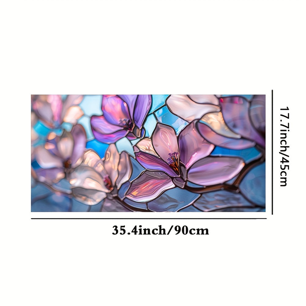 Reusable Floral Stained Glass Window Film Static Cling Rectangular Dull Finish