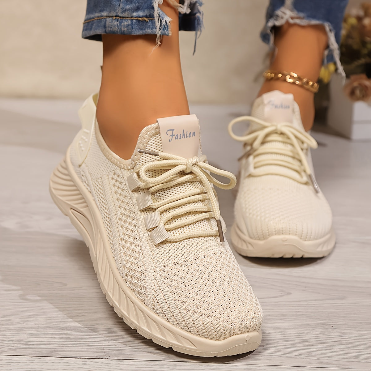 Women's Knit Mesh Slip-On Sneakers Lightweight Casual Shoes Solid Color