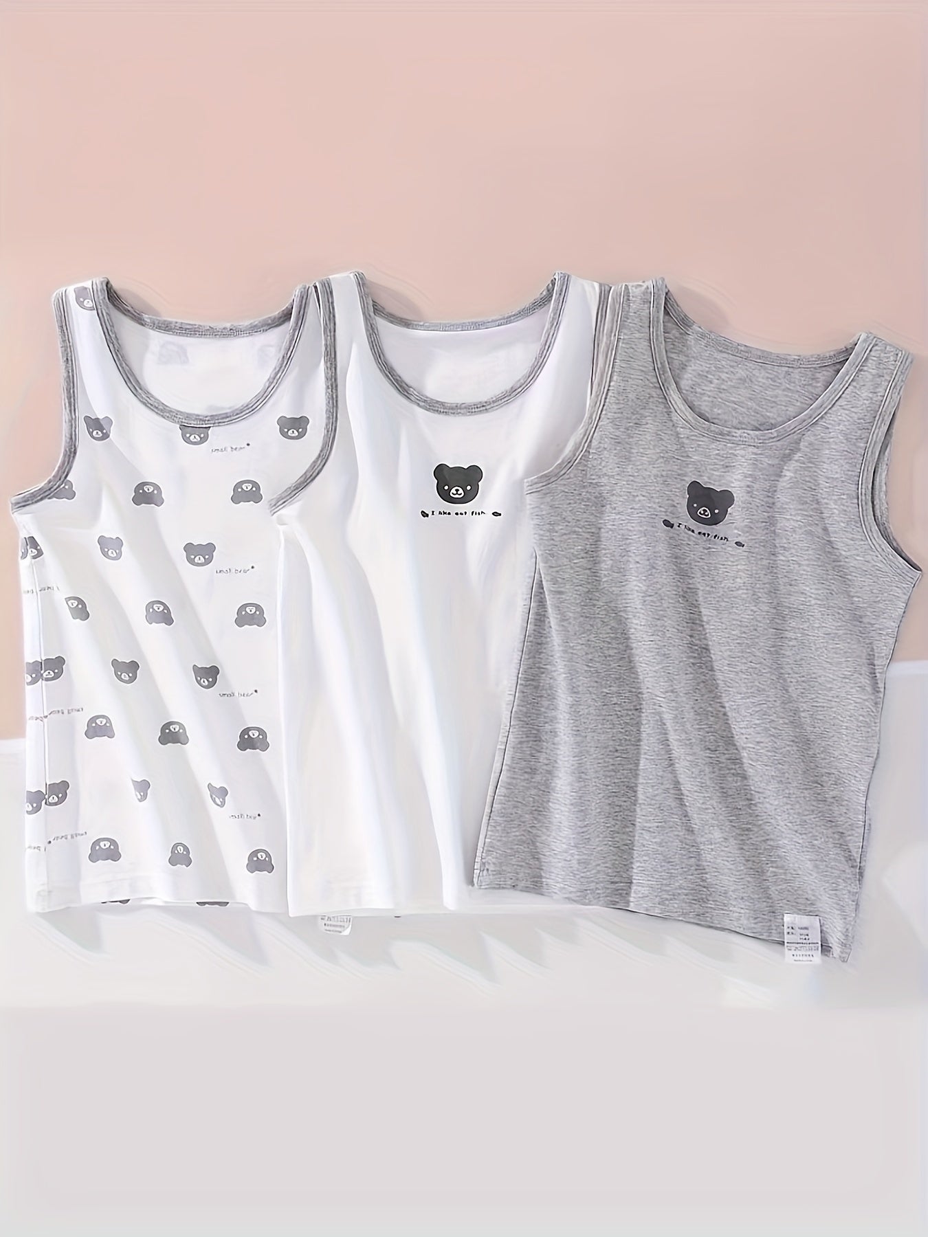 Kids' Cotton Animal Print Strapless Vests Set of 3 Casual Knit for Children