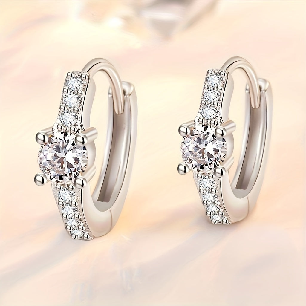 Retro-Inspired S925 Silver Earrings Rhinestone Round Hollow Center Jewelry for Women