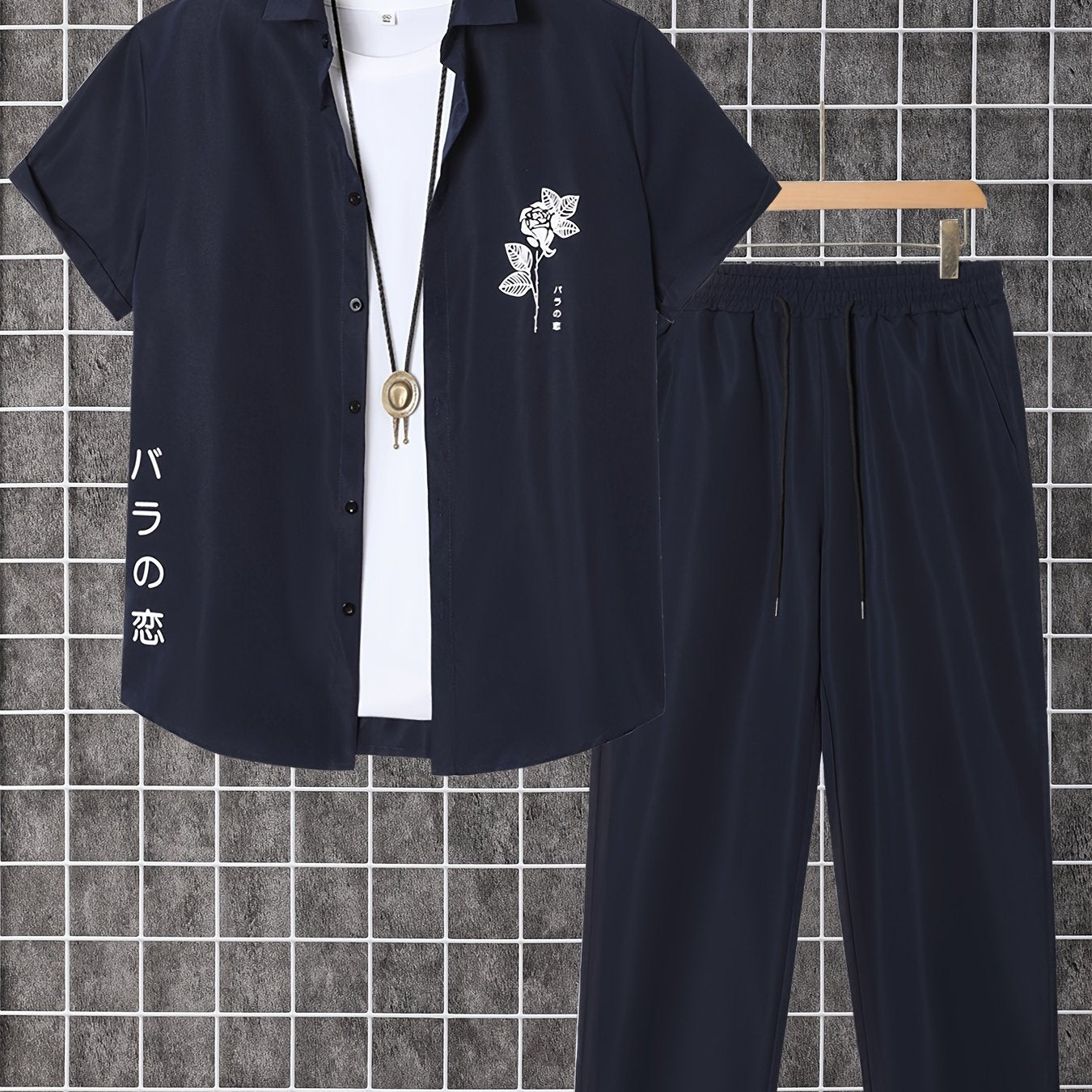 Мужской комплект из коротких рукавов с цветочным принтом и шортами, бежевый, полиэстер, повседневный летний