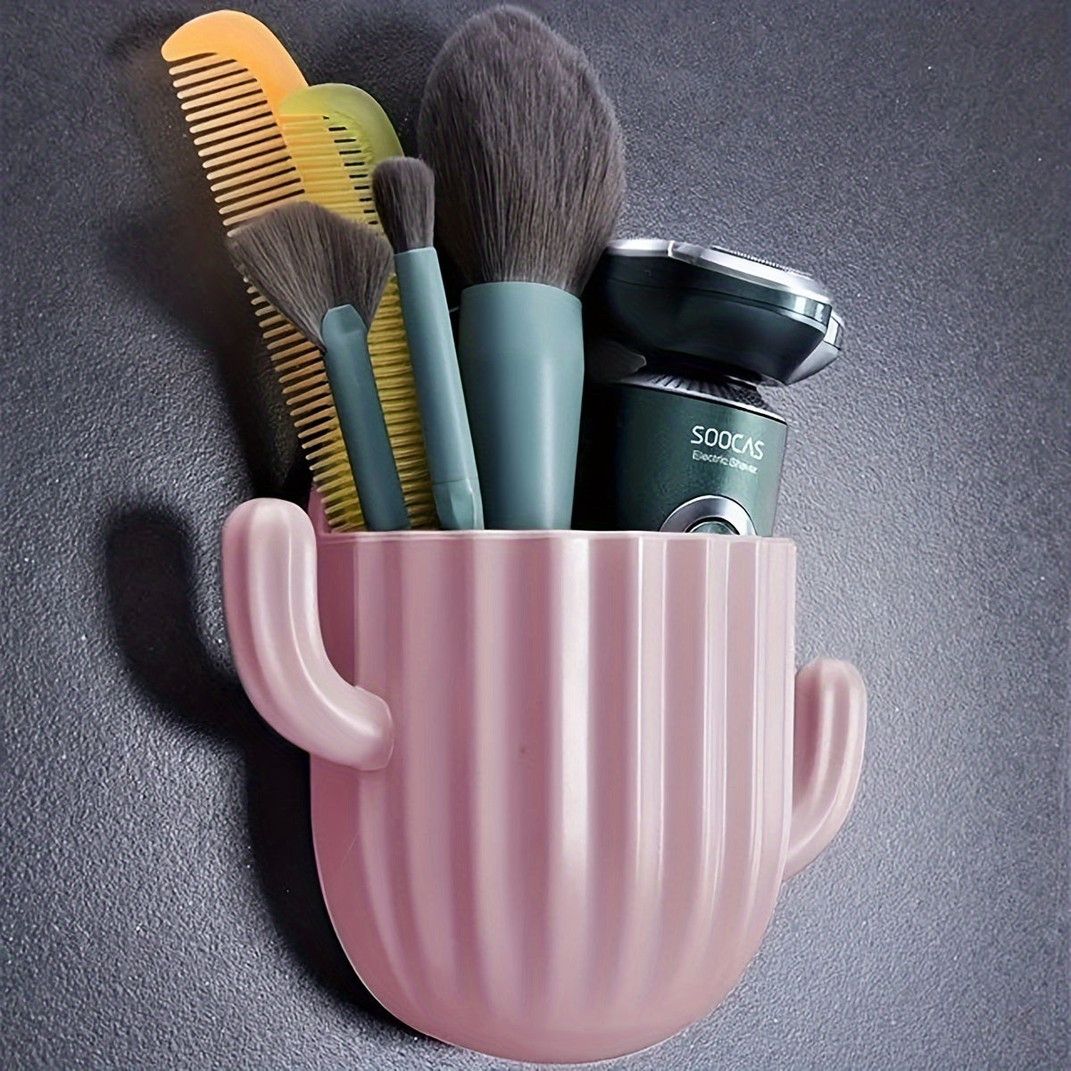 Pack of 2 Plastic Cactus Bathroom Shelves No-Drill Mounting for Makeup and Accessories