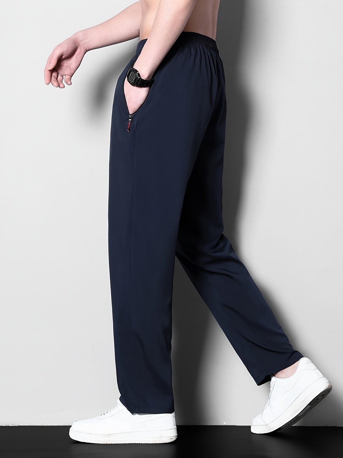 Pantalones deportivos transpirables de secado rápido para hombre con detalle de cremallera